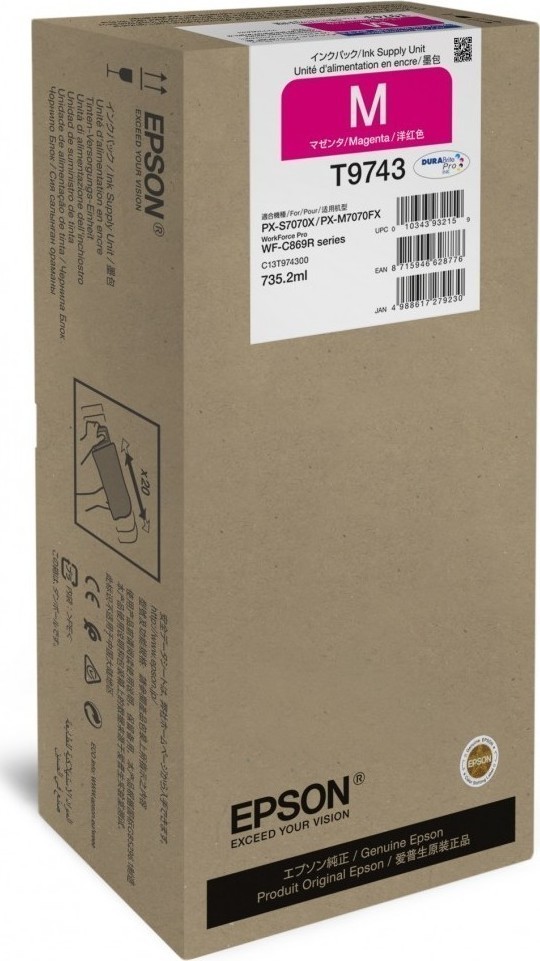 Epson T9743 Magenta Γνήσιο Μελάνι Εκτυπωτή InkJet Ματζέντα (C13T974300)