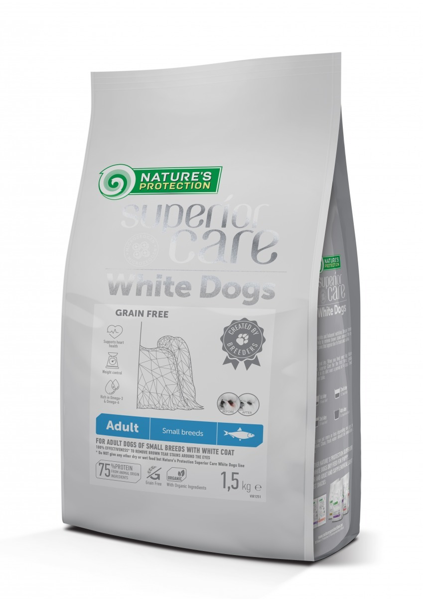 Nature's Protection Superior Care White 1.5kg Ξηρά Τροφή χωρίς Σιτηρά & Γλουτένη για Ενήλικους Σκύλους Μικρόσωμων Φυλών με Ρέγγα