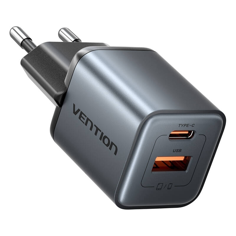 Vention Φορτιστής Χωρίς Καλώδιο GaN με Θύρα USB-A και Θύρα USB-C 30W Μαύρος