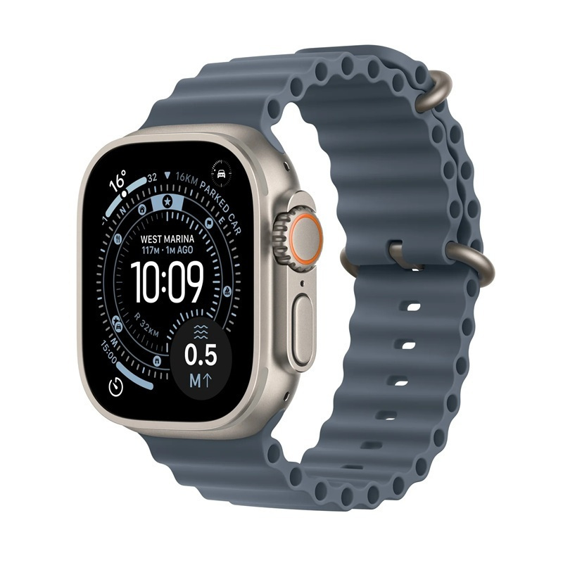 Apple Watch Ultra 3 Titanium 49mm Αδιάβροχο με eSIM και Παλμογράφο (Natural Titanium Case with Anchor Blue Ocean Band)