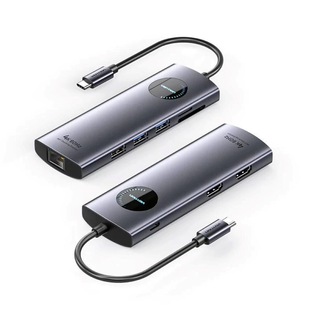 Vention 9-in-1 USB-C Docking Station με HDMI 4K PD Ethernet και σύνδεση 2 Οθονών Γκρι