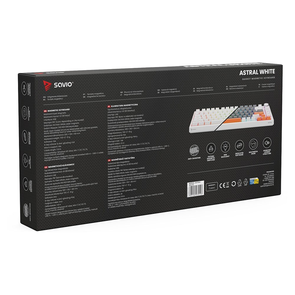 Savio Astral Gaming Πληκτρολόγιο με RGB φωτισμό (Αγγλικό US) Λευκό