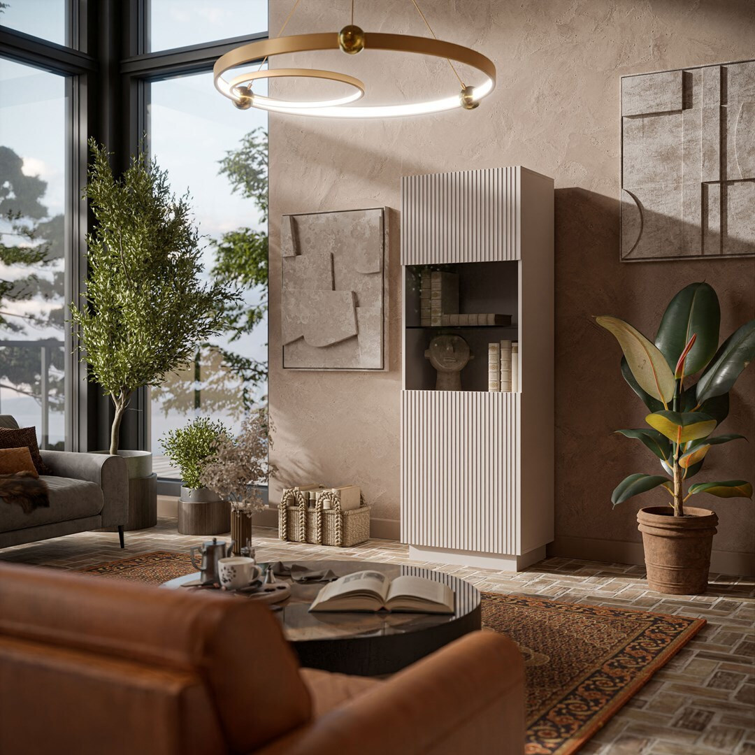 Επιδαπέδια Βιτρίνα Σαλονιού από Μοριοσανίδα με Τζάμι Cashmere 59.5x42x178cm