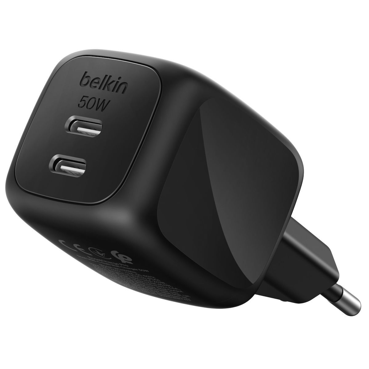 Belkin Φορτιστής Χωρίς Καλώδιο GaN με 2 Θύρες USB-C 50W Power Delivery Μαύρος (BoostCharge Pro)