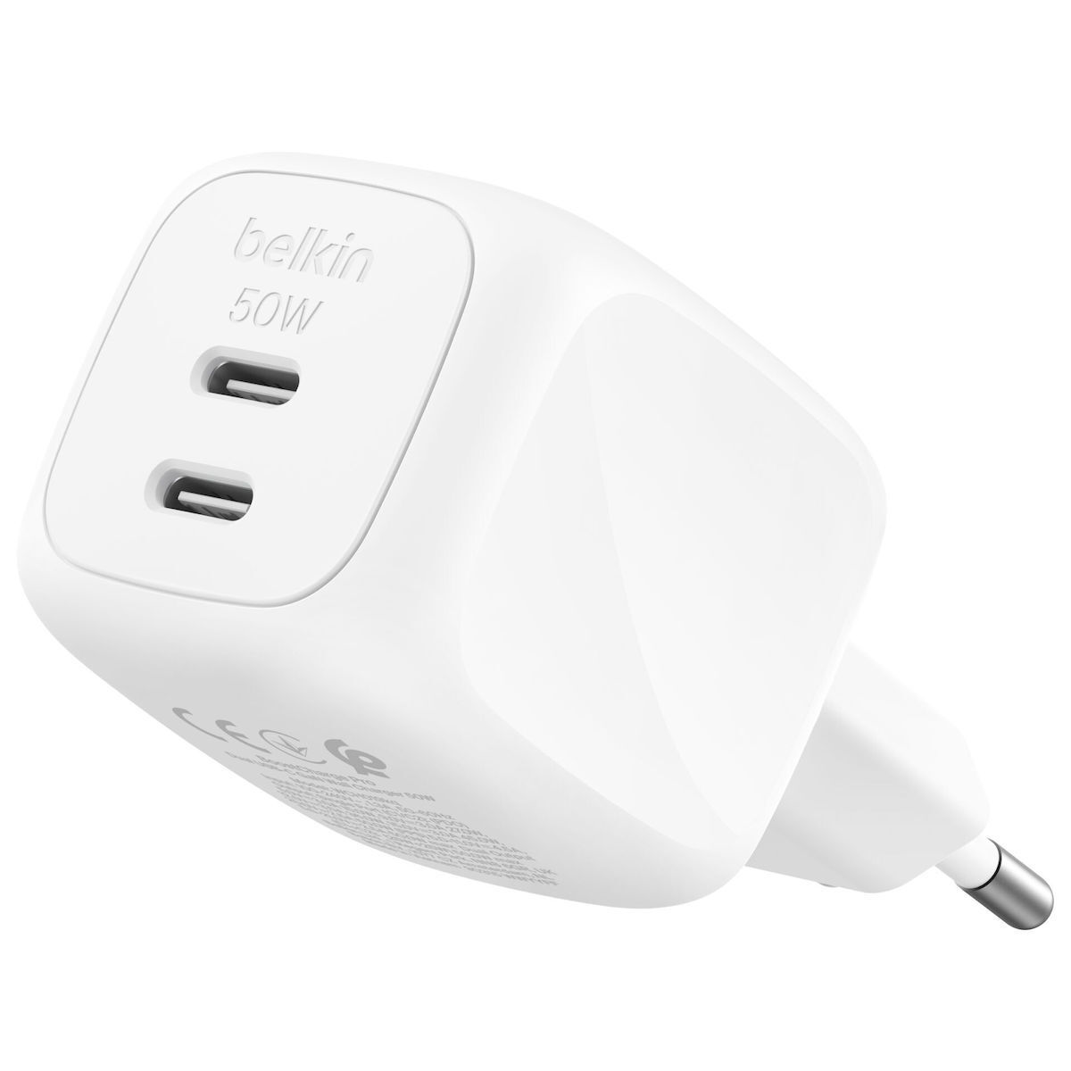 Belkin Φορτιστής Χωρίς Καλώδιο με 2 Θύρες USB-C και Καλώδιο USB-C 50W Power Delivery Λευκός (WCH019kqWH)