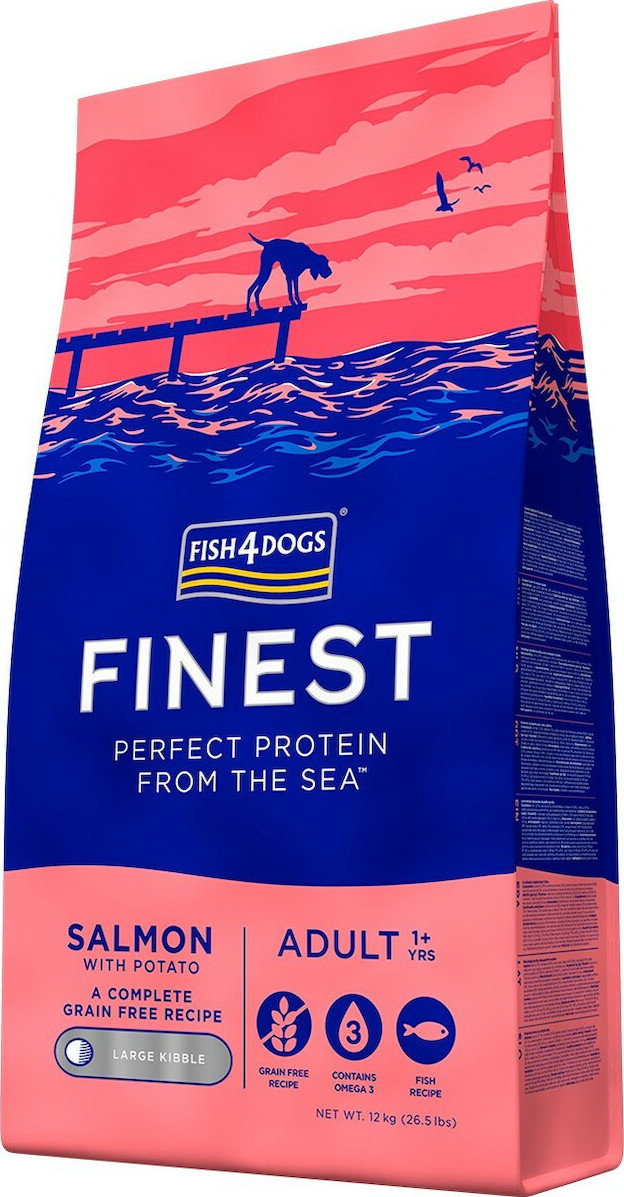 Fish4Dogs Finest Salmon Adult Large Kibble 12kg Ξηρά Τροφή χωρίς Σιτηρά για Ενήλικους Σκύλους με Πατάτες και Σολομό