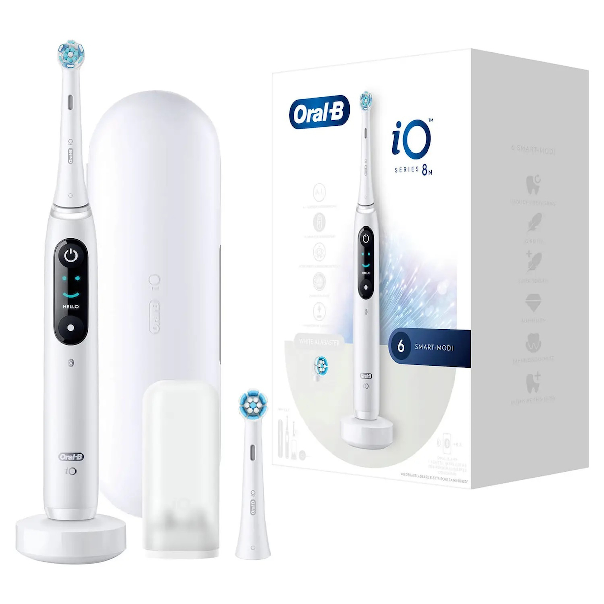 Oral-B iO Series 8N Ηλεκτρική Οδοντόβουρτσα με Χρονομετρητή, Αισθητήρα Πίεσης και Θήκη Ταξιδίου White Alabaster
