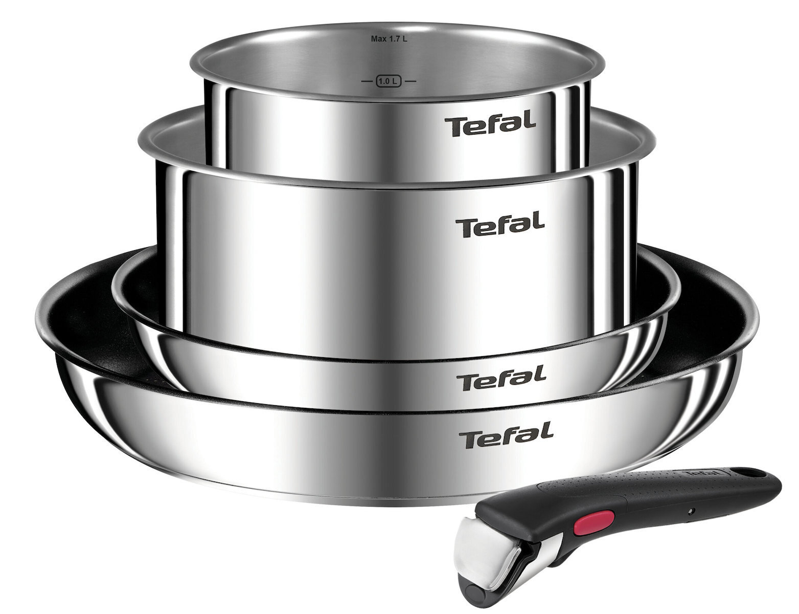 Tefal Ingenio Emotion Σετ Μαγειρικά Σκεύη από Ανοξείδωτο Ατσάλι Silver με Αντικολλητική Επίστρωση L897S574 5τμχ