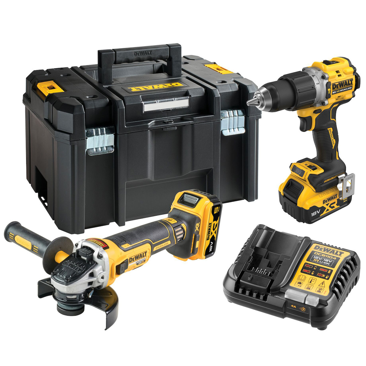 Dewalt DCK2026P2T Σετ Γωνιακός Τροχός & Κρουστικό Δραπανοκατσάβιδο Brushless 18V με 2 Μπαταρίες 5Ah και Θήκη