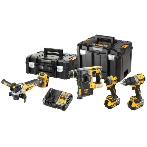 Dewalt DCK429P3T Σετ Γωνιακός Τροχός, Δραπανοκατσάβιδο, Κατσαβίδι & Σκαπτικό 18V με 3 Μπαταρίες 5Ah και Θήκη