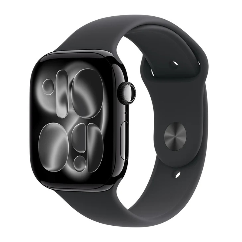 Apple Watch Series 11 Cellular Aluminium 46mm Αδιάβροχο με eSIM και Παλμογράφο (Jet Black Aluminium Case with Black Sport Band - M/L)