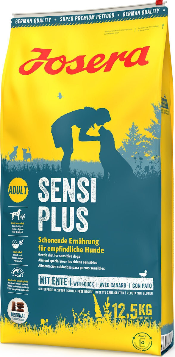 Josera Sensiplus 12.5kg Ξηρά Τροφή χωρίς Σιτηρά για Ενήλικους Σκύλους Μικρόσωμων & Μεσαίων Φυλών με Πάπια, Πουλερικά, Ρύζι, Κρέας, Σιτάρι, Καλαμπόκι, Αρνί και Σολομό
