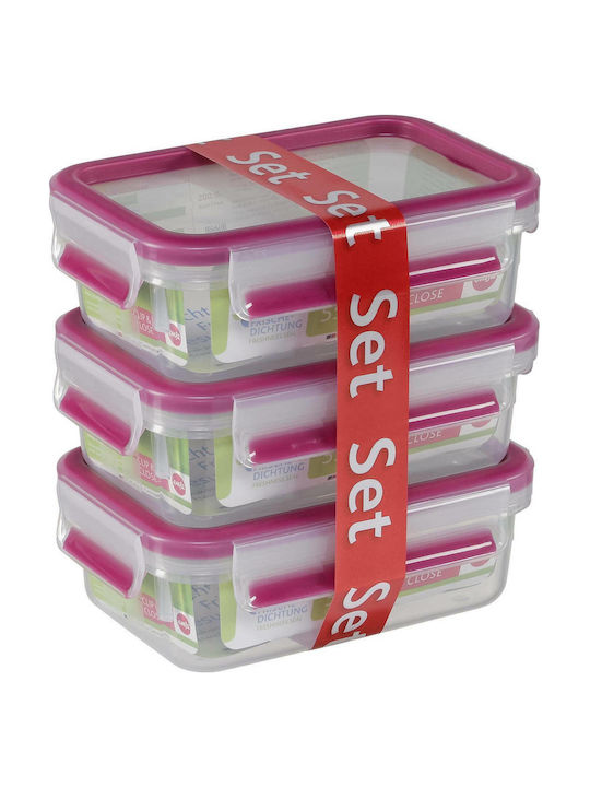 Emsa Clip & Close Σετ Δοχεία Φαγητού Πλαστικά Pink 12.5x17.5cm 515582 3τμχ