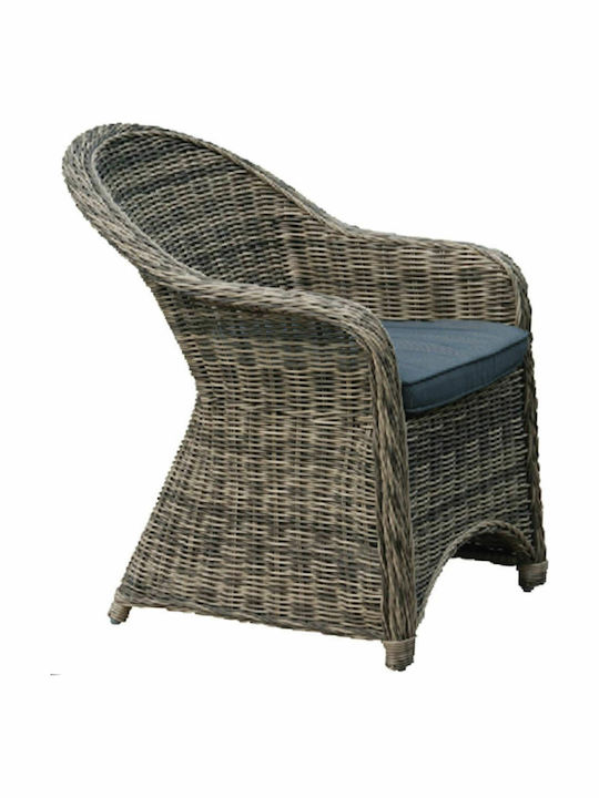 Πολυθρόνα Εξωτερικού Χώρου Rattan Montana Grey Brown με Μαξιλάρι Ε653 60x72x85εκ.