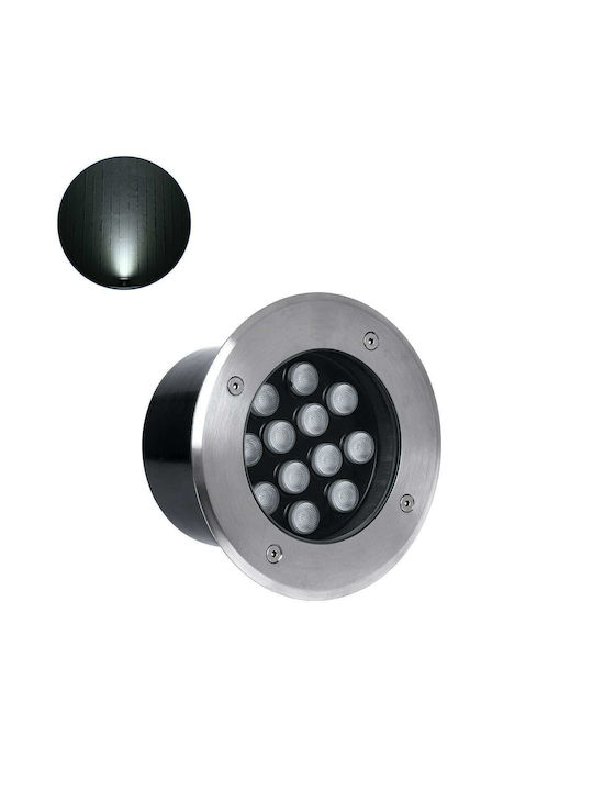 GloboStar Ground-Tina Φωτιστικό Προβολάκι LED Εξωτερικού Χώρου 12W με Φυσικό Λευκό Φως IP65 Ασημί 90668