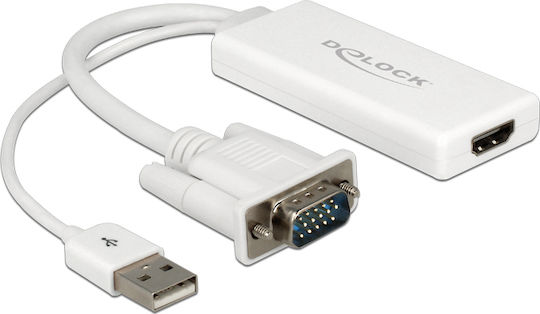 DeLock Μετατροπέας VGA male σε HDMI female Λευκό 1τμχ 62460