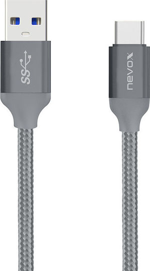 Nevox Braided USB 3.0 Cable USB-C male - USB-A male Γκρι 1m (TC-1457)