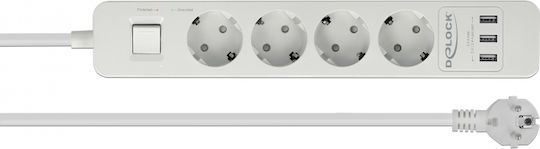 DeLock Πολύπριζο Aσφαλείας 4 Θέσεων με 3 USB-A, Διακόπτη και Καλώδιο 1.5m 11206