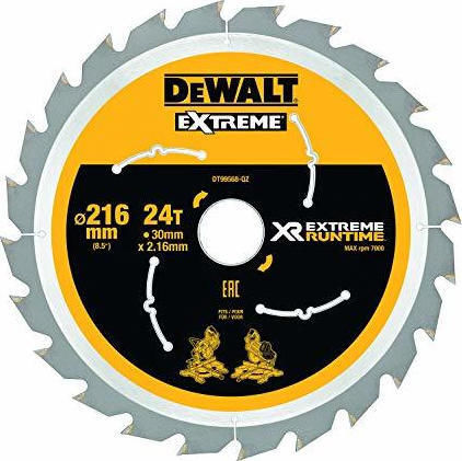 Dewalt Δίσκος Κοπής Ξύλου με 24 Δόντια 216mm DT99568