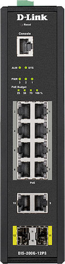 D-Link DIS-200G-12PS Managed L2 PoE+ Switch με 8 Θύρες Gigabit (1Gbps) Ethernet και 2 SFP Θύρες