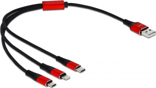 DeLock Regular USB to Lightning / Type-C / micro USB Cable Μαύρο 0.3m (85891)