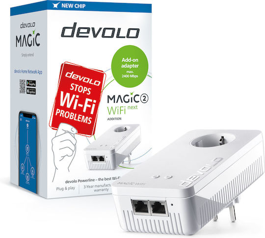 Devolo Magic 2 WiFi next Powerline για Ασύρματη Σύνδεση Wi‑Fi 5 με Passthrough Πρίζα και 2 Θύρες Gigabit Ethernet