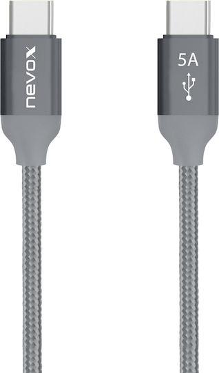 Nevox Braided USB 2.0 Cable USB-C male - USB-C 100W Γκρι 2m (1654)