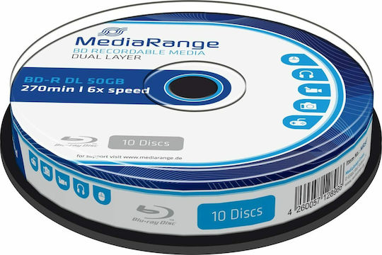MediaRange Εγγράψιμα BD-R 6x Dual Layer 50GB Cake Box 10τμχ MR507