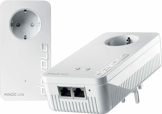 Devolo Magic 2 WiFi next Powerline Διπλού Kit για Ασύρματη Σύνδεση Wi‑Fi 5 με Passthrough Πρίζα και 2 Θύρες Gigabit Ethernet
