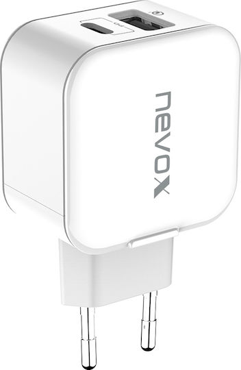 Nevox Φορτιστής Χωρίς Καλώδιο με Θύρα USB-A και Θύρα USB-C 18W Power Delivery / Quick Charge 3.0 Λευκός (HC-1760)