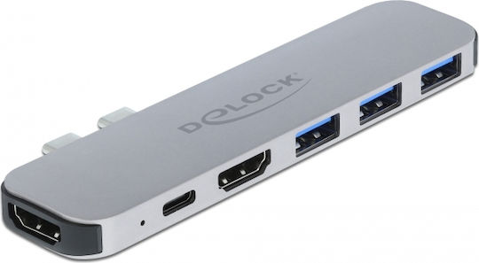 DeLock Docking Station με Διπλό USB-C HDMI 4K PD Γκρι (87753)