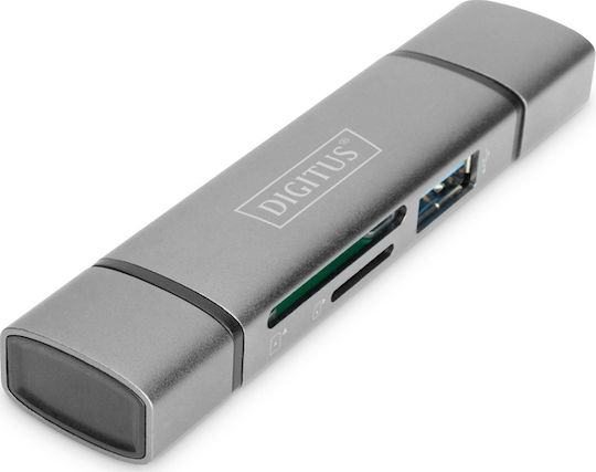 Digitus Card Reader USB 3.0 Type-C για SD/microSD Γκρι (DA-70886)