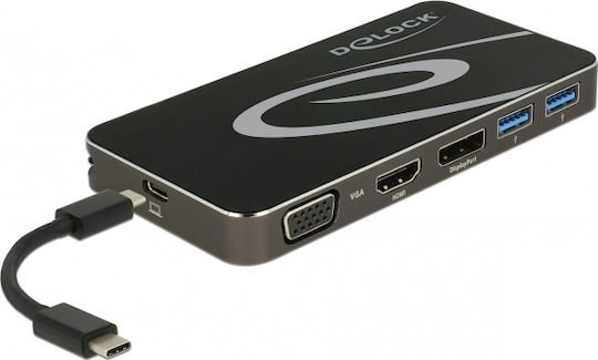 DeLock USB-C Docking Station με HDMI/DisplayPort 4K PD και συνδεση 3 Οθονών Μαύρο (87773)