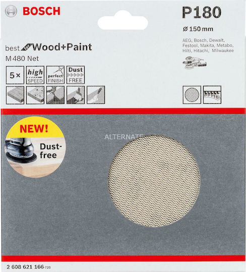 Bosch Φύλλο Λείανσης Έκκεντρου Τριβείου K180 150x150mm Σετ 5τμχ 2608621166