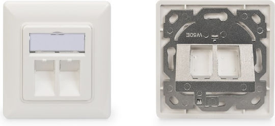 Digitus Μετώπη Πρίζας Δικτύου-Τηλεφώνου Πρόσοψη Πρίζας Διπλή 80x80mm Χωρίς Keystone σε Λευκό Χρώμα DN-93801-1