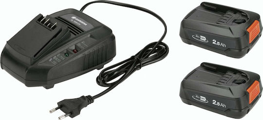 Gardena Σετ 2 Μπαταριών Εργαλείου Λιθίου 18V Χωρητικότητας 2.5Ah με Φορτιστή 14907-20