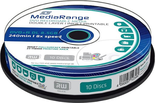 MediaRange Εγγράψιμα DVD+R 8x Dual Layer 8.5GB Cake Box 10τμχ MR468