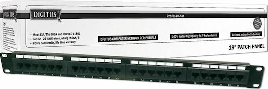 Digitus Patch Panel Unshielded για Rack 1U 19" 24 Θυρών cat5e Μαύρο DN-91524U