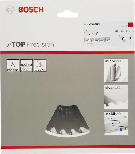 Bosch Top Precision Δίσκος Κοπής Ξύλου 165mm 2608642386