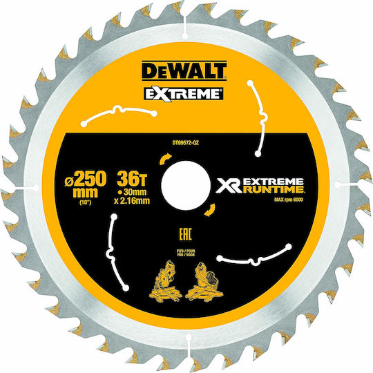 Dewalt Δίσκος Κοπής Ξύλου με 36 Δόντια 250mm DT99572