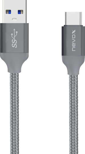 Nevox Braided USB 3.0 Cable USB-C male - USB-A male Γκρι 2m (1480)