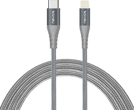 Nevox Braided USB 2.0 Cable USB-C male - Lightning Γκρι 1m (LC-1885)