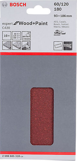 Bosch C430 Φύλλο Λείανσης Παλμικού Τριβείου K120 / K180 / K60 93x186mm Σετ 10τμχ 2608605310