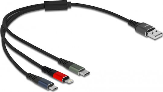DeLock Regular USB to Lightning / Type-C / micro USB Cable Μαύρο 0.3m (87236)