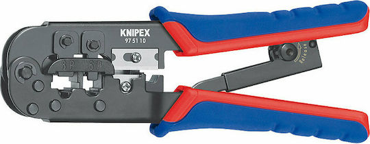Knipex Πρέσα Ακροδεκτών Δικτύου RJ12, RJ11, RJ45 με Απογυμνωτή & Μηχανισμό Καστάνιας (Μήκος 190mm) 97 51 10 SB