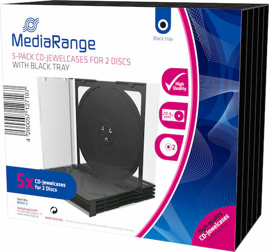MediaRange CD Box για 2 Δίσκους με Διάφανη Πρόσοψη σε Μαύρο Χρώμα BOX31-2 5τμχ
