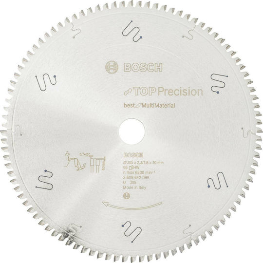 Bosch Top Precision Δίσκος Κοπής Ξύλου με 96 Δόντια 305mm 2608642099