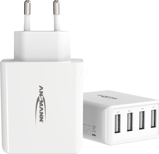 Ansmann Φορτιστής Χωρίς Καλώδιο με 4 Θύρες USB-A 30W Λευκός (HC430)