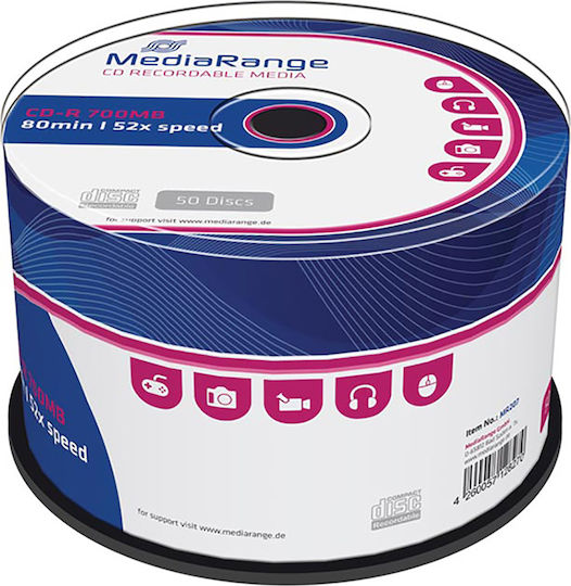 MediaRange Εγγράψιμα CD-R 52x 700MB Cake Box 50τμχ MR207