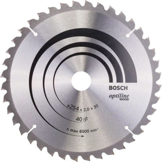 Bosch Optiline Δίσκος Κοπής Ξύλου με 80 Δόντια 250mm 2608640645